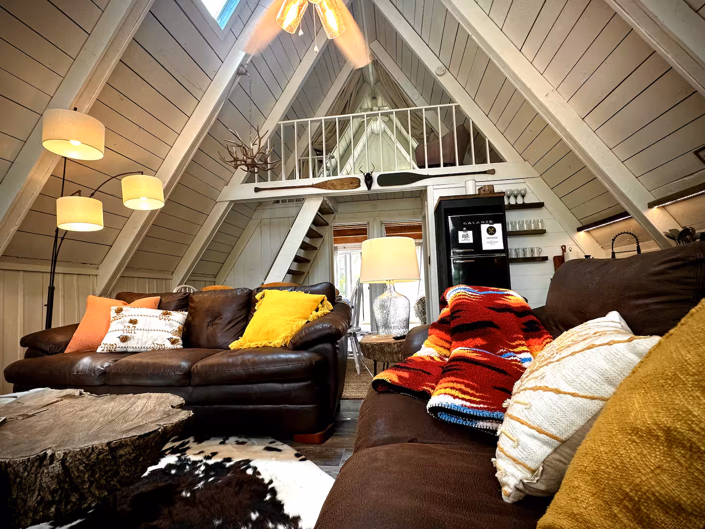 Full A-Frame interior with loft