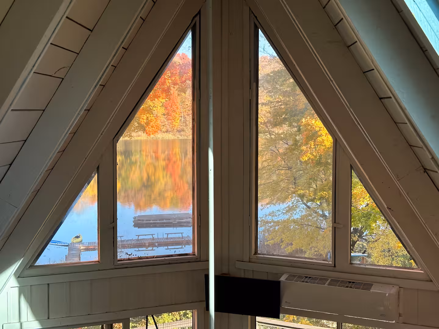 Large loft window overlooking the lake