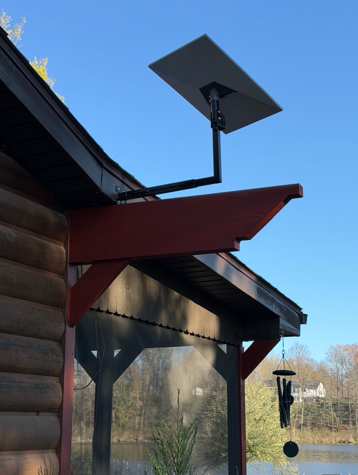Starlink satellite internet mounted on the Log Cabin