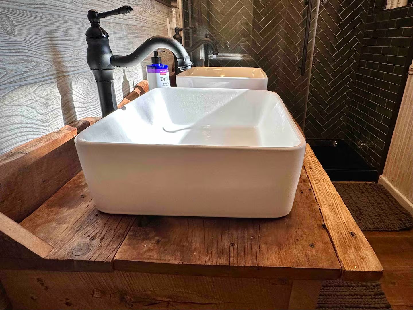 Vessel sinks on wood vanity