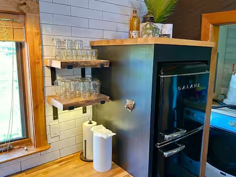 Retro fridge and glassware