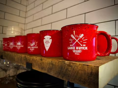 Lake Huyck Resort branded mugs